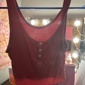American Eagle Outfitters Red Crop Buttoned Tank Top